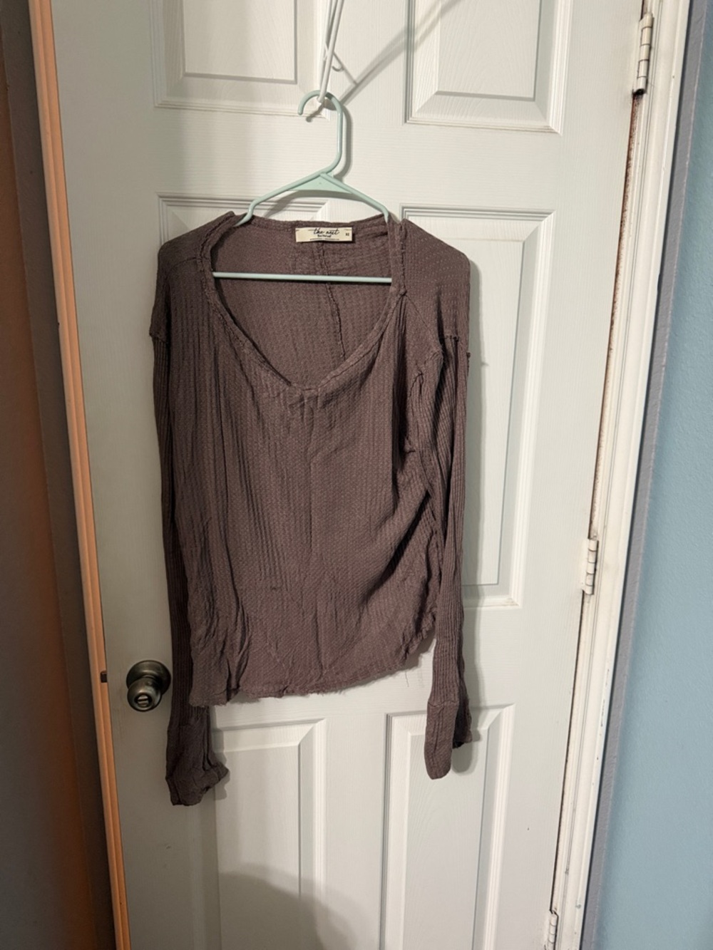 Three Bird Nest Long Sleeve Waffle Scoop Neck Top - Taupe